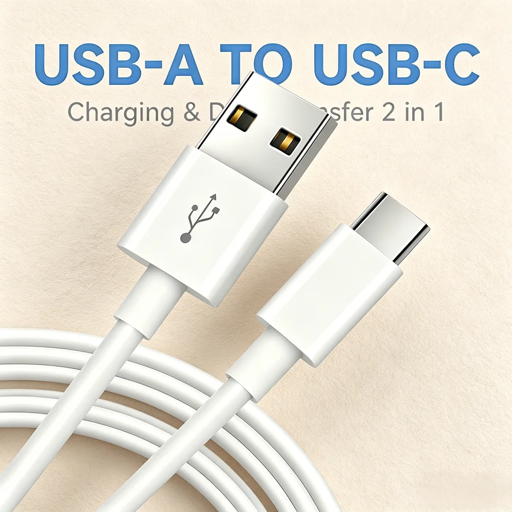 2M USB Type C Charging Cable USB-A to USB-C Fast Charge Data Cord for iPhone 15-17 Samsung Galaxy Huawei Lenovo Tablet Gadgets