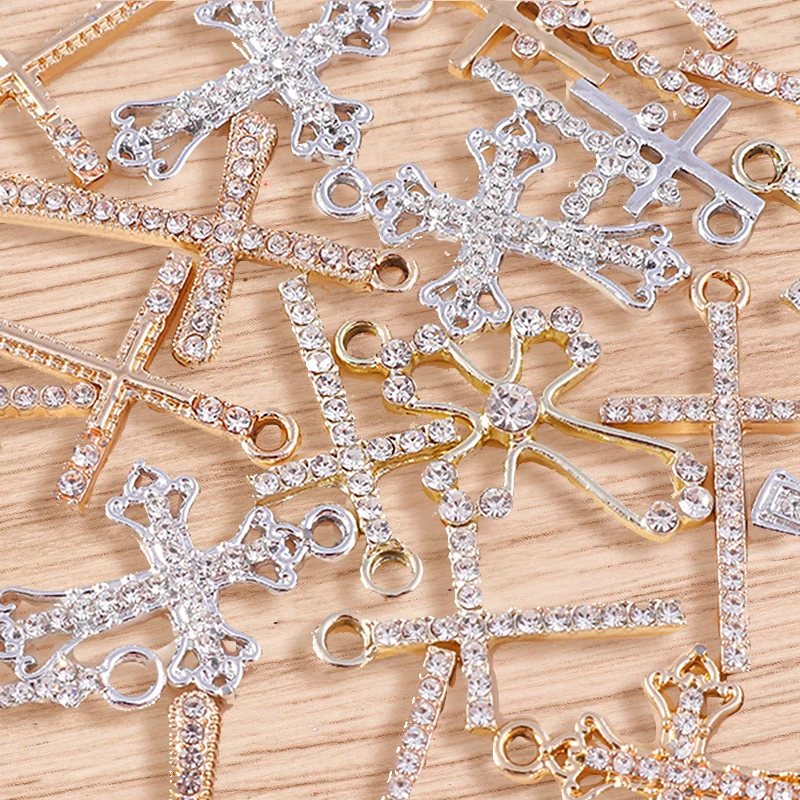 Tusember 10 Stück gold- und silberfarbene CZ-Kristall-Kreuzanhänger, Kreuzanhänger für die Schmuckherstellung, Ohrringe, Halskette, DIY-Zubehör – Detail 5