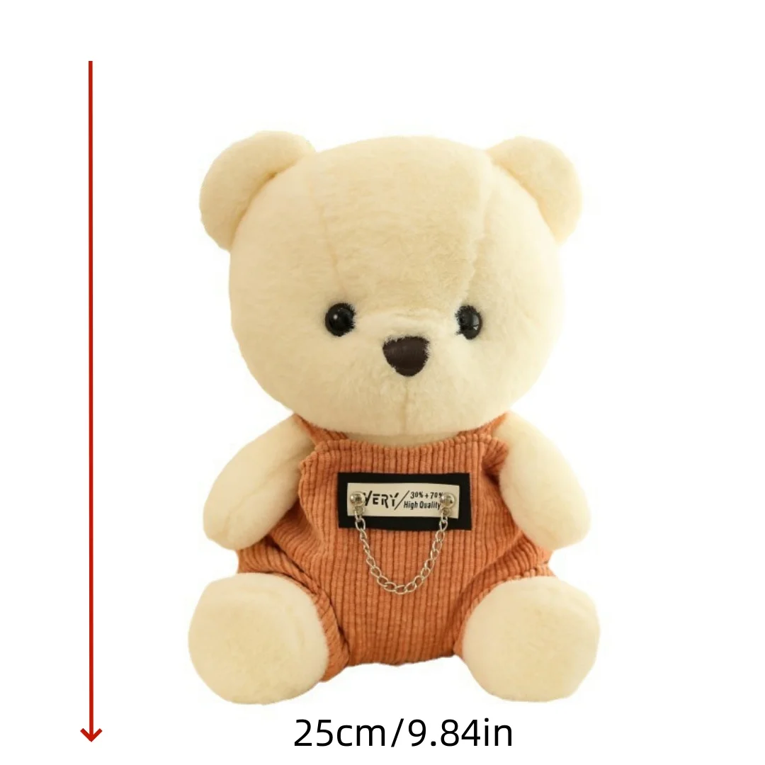 

1pc 25cm/9.84in Cute bib pants bear doll rag doll pro couple bear plush toy kids gift girl pillow