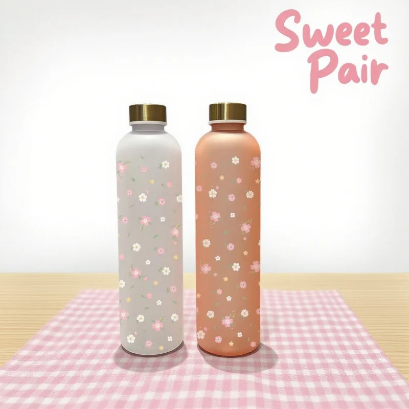 Garrafa de água com padrão floral impresso em 3D - grande capacidade de 1000ML, design estereoscópico bonito, resistente ao desbotamento, à prova de arranhões, Leakpro