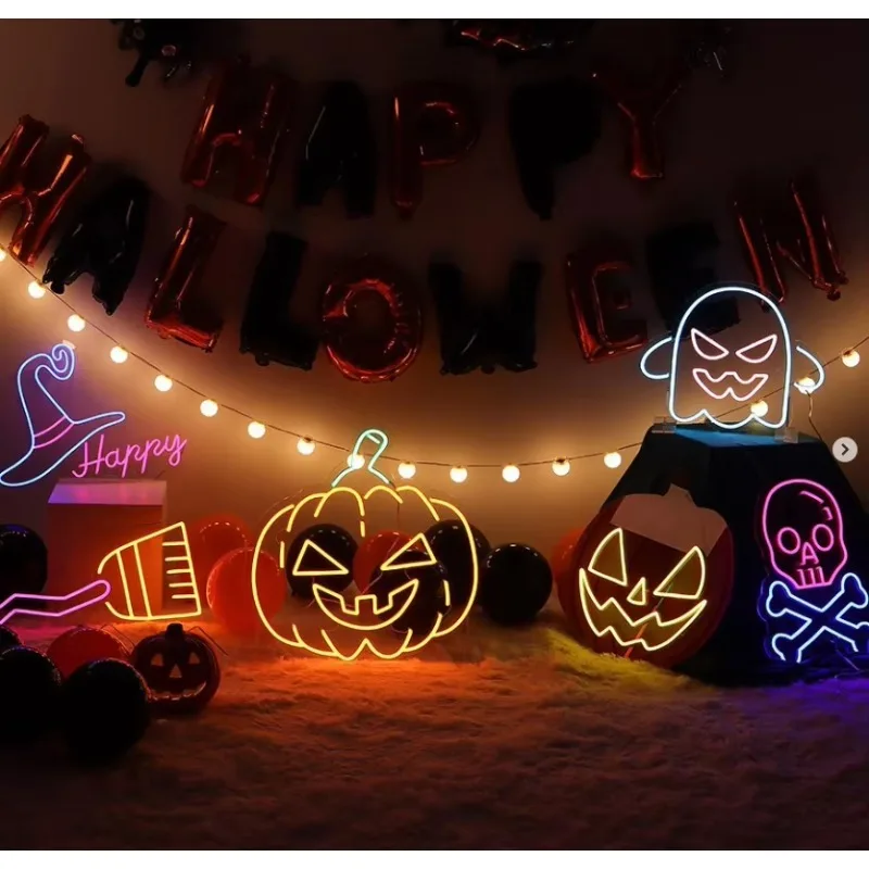 OUX Led Neon Sign PlayStation Cactus Jack Game on Skeleton Disco Cheers Lightning Bolt Man Cave Neon Sign for Event Party