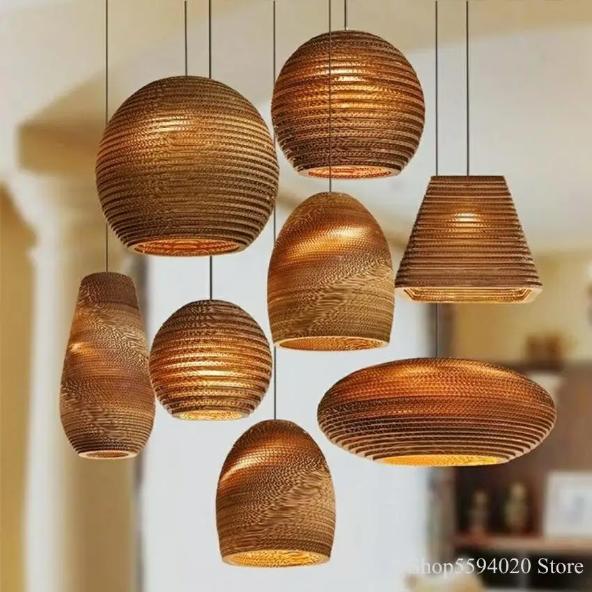 Southeast Asian Pastoral Silkworm Chandelier Lights Paper Pupa Made Cafe Bar Hang Lamp Nordic Style Dining Room Pendant Lamp