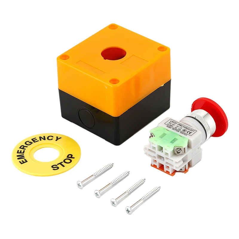 1 Piece 22mm Waterproof Emergency Stop Mushroon Push Botton Switch AC660V10A Plastic Shell N0+NC