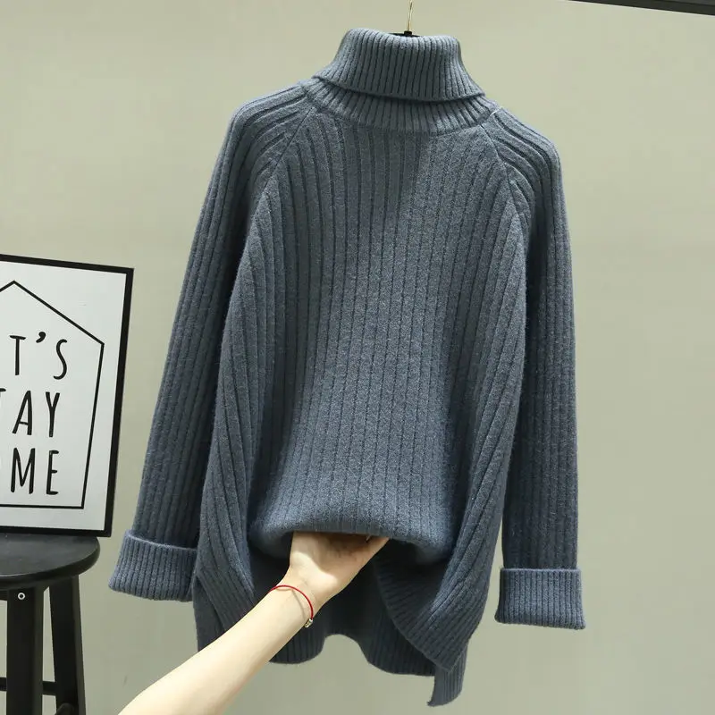 Green Ladies Sweaters Pullover Gigh Neck Jerseys Turtleneck Black Off White Knitted Top for Women Aesthetic New in Nice Color E