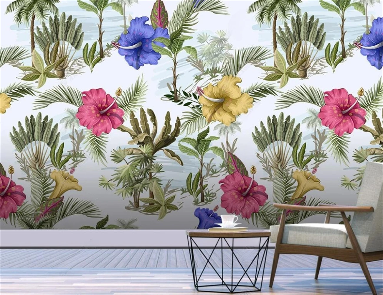 

Custom wallpaper European HD tropical plants leaves flowers animals unlimited Splicing Tiled background wall murals 3d wallpaper