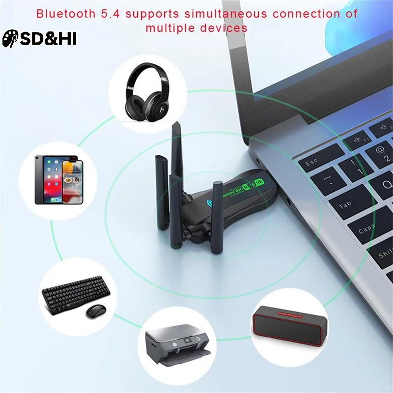 

USB-адаптер Wi-Fi 6 с Bluetooth 5.4, двухдиапазонный (2.4G+5.8Ghz), 4 антенны, беспроводной USB-приемник для ПК/ноутбука