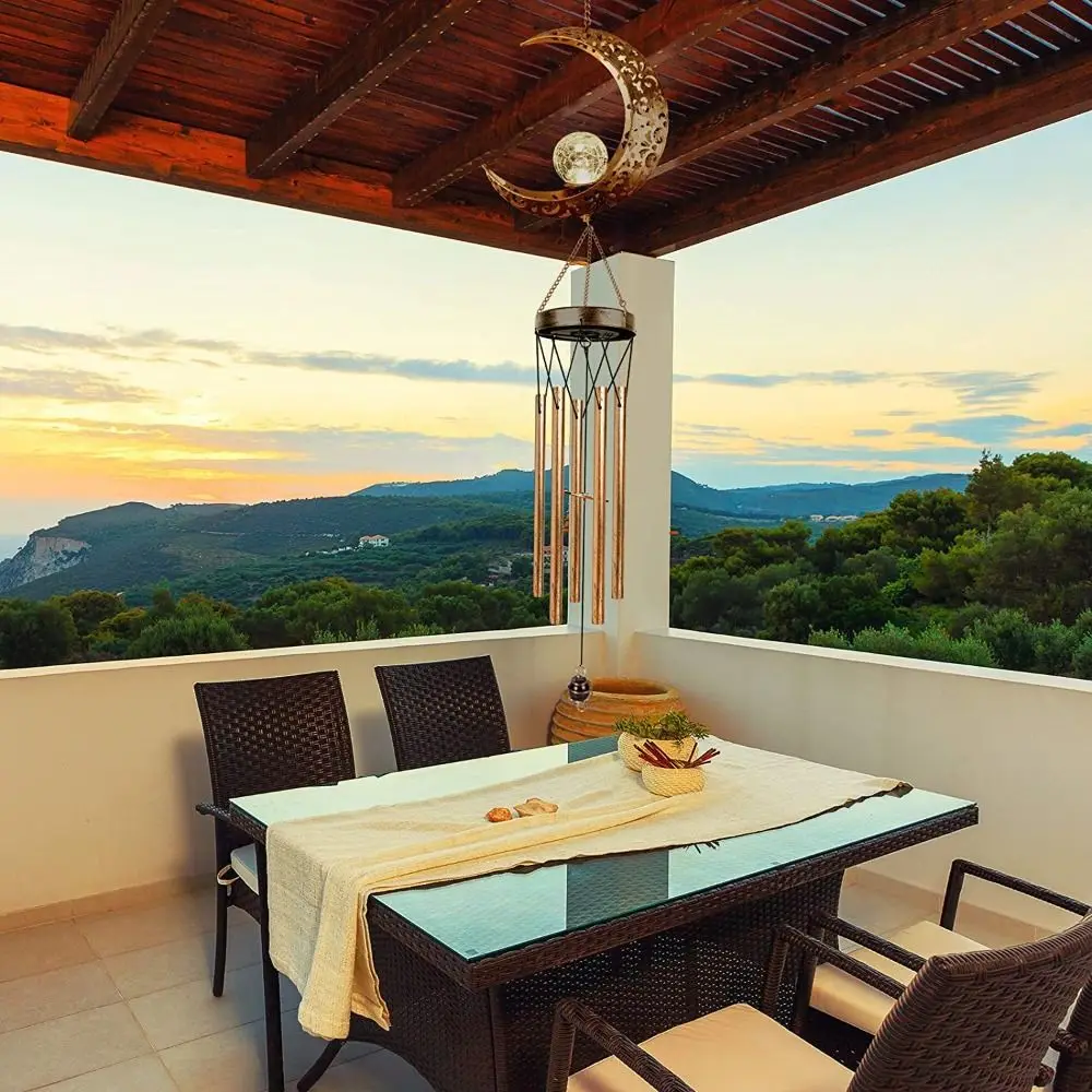 

Солнечные светильники в стиле ар-деко с металлическими трубками, водонепроницаемые, ретро, в форме луны, светодиодные, солнечные ветряные колокольчики, прочные, креативные, для дома