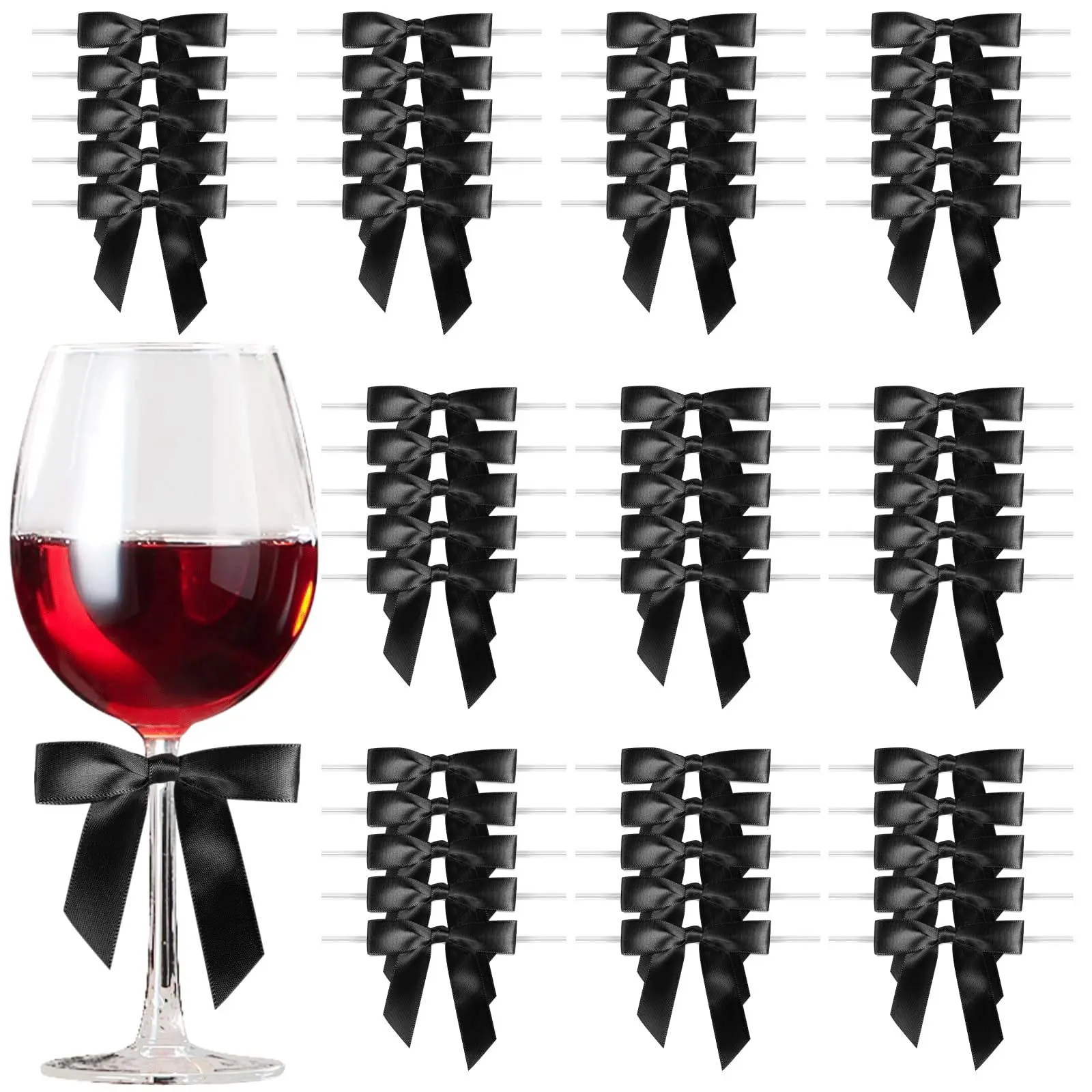 

30pcs Wine Glass Bows Elegant Decorative Stem Charms Party Drink Tags Wedding Accessories Cocktail Cup Markers Glassware