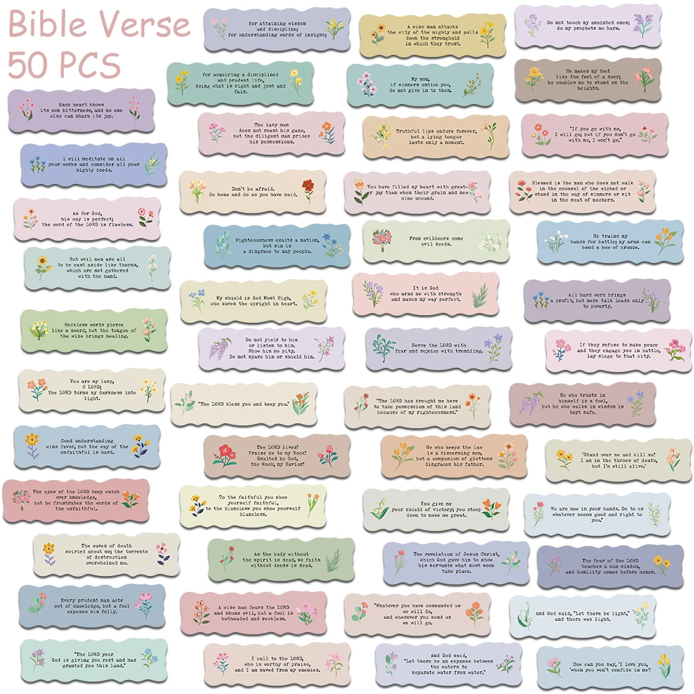 Autocollants du verset de la Bible pour enfants, décalcomanies pour ordinateur portable, scrapbooking, casque de planche à roulettes, autocollants esthétiques de dessin animé bricolage, cadeaux créatifs, 50 pièces