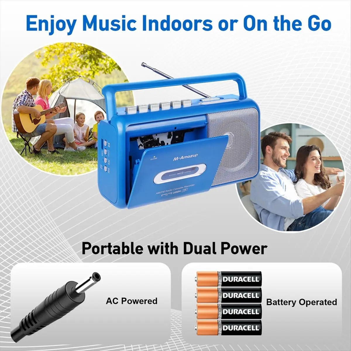 Portable Retro Cassette Recorder Player AM/FM Radio Stereo Casette Tape Player Recorder with Antenna, Blue,(US)