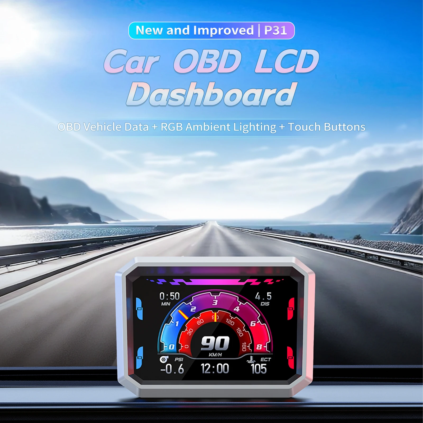 On-board Computer Auto OBD HUD P31 Meter Smart Digital Water temperature Gauge Fuel Mileage With Alarm Car Electronics Overspeed