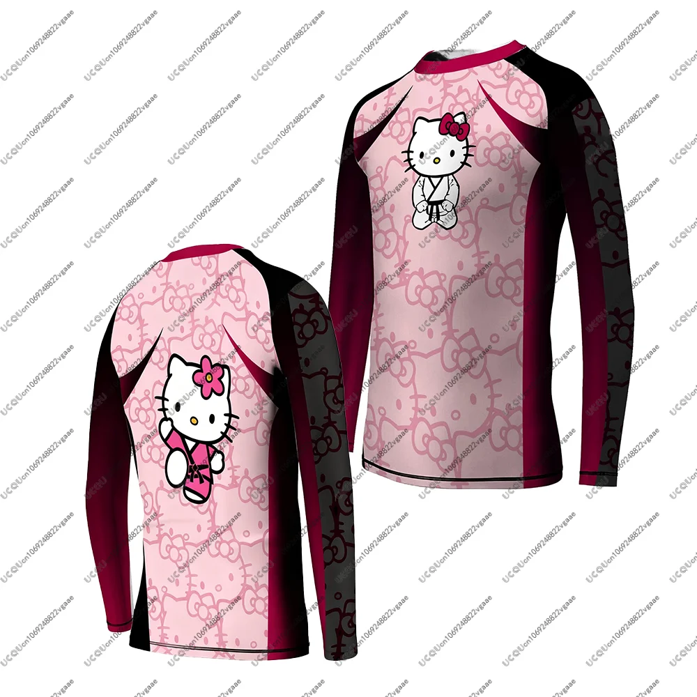 Novos homens crianças topo natal rash guard mangas compridas cosplay jiu-jitsu ginásio de fitness t camisa presente masculino casual esportes camiseta olá kitty