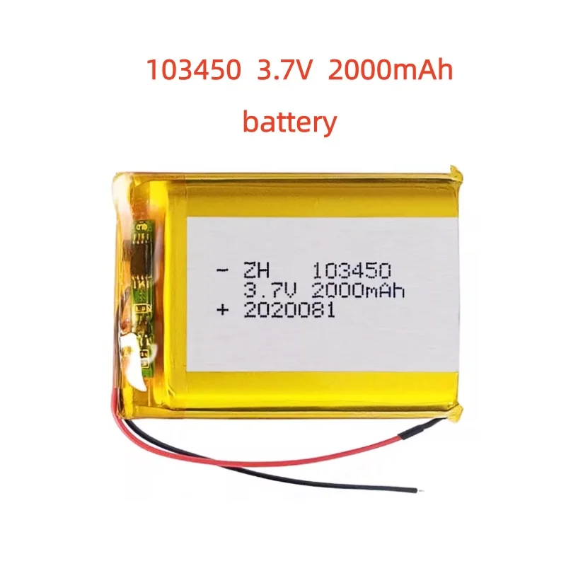 

103450 3.7V 2000mAh Polymer Lithium Rechargeable Battery PH 2.0mm 2pin plug for Camera GPS navigator MP5 PS4 100% Real Capacity