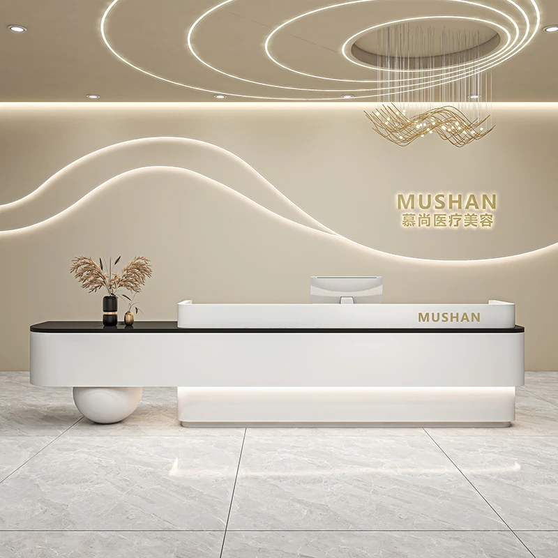 

Hotels Executive Reception Desk Shop Standing White Office Mall Desk Modern Shipping Cash Counter Store Furniture Luxury