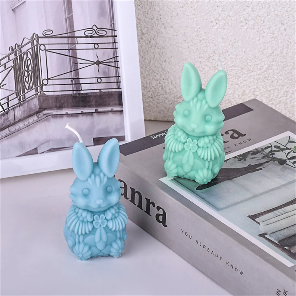 Easter Bunny Candle Mold DIY Rabbits Plaster Cement Epoxy Resin Silicone Mould Scented Candle making Crafts Home Decoration