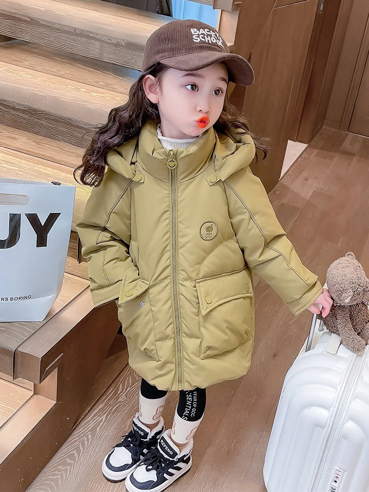

Winter Thiened White Du down Hooded Cotton Jaet for Girls New Sle Mid-Length Padded Coat Korean Sle Simple Commute ...