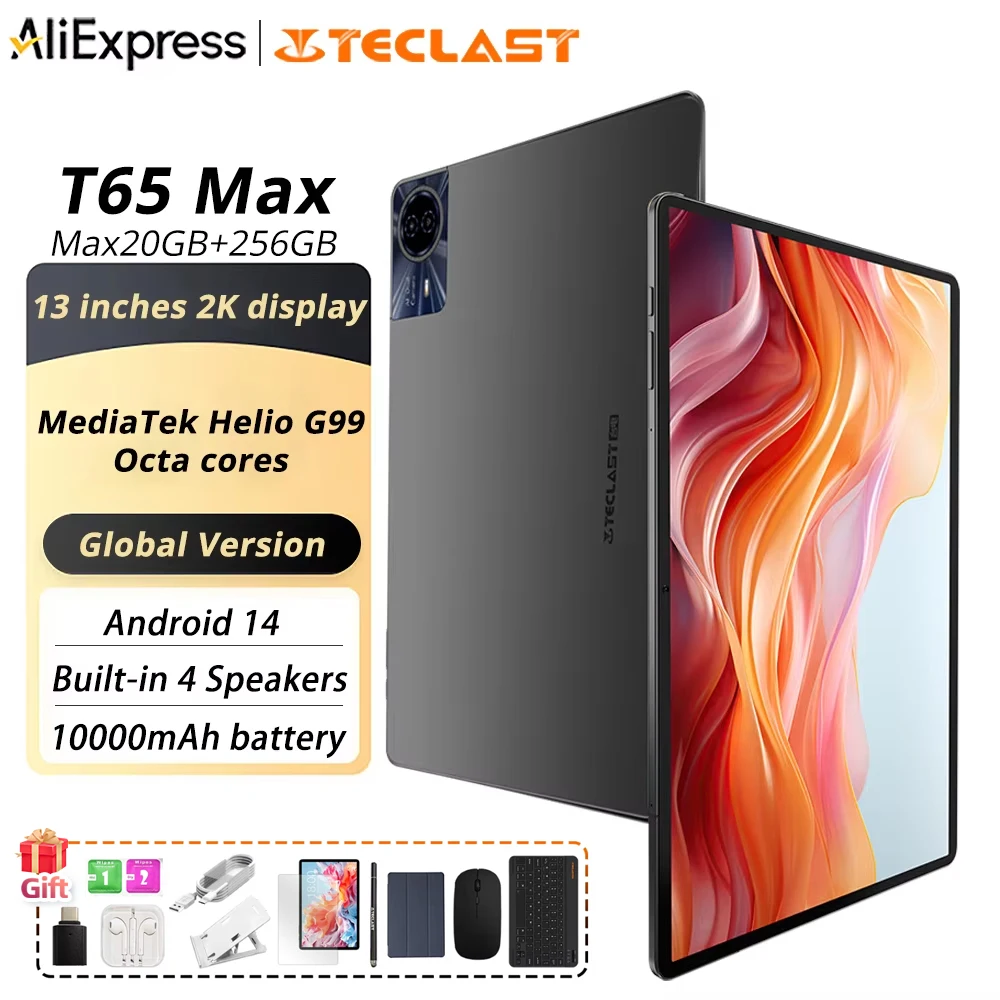 Teclast T65Max Android 14 Планшет 13 дюймов FHD IPS 8 + 256 ГБ Helio G99 10000 мАч 18 Вт 8 МП + 13 МП 4G Dual SIM BT5.2 TF GPS Четырехканальный динамик Teclast T65Max Android 14 Планшет 13 дюймов FHD IPS 8 + 256 ГБ Helio G99 10000 мАч 18 Вт 8 МП + 13 МП 4G Dual SIM BT5.2 TF GPS Четырехканальный динамик