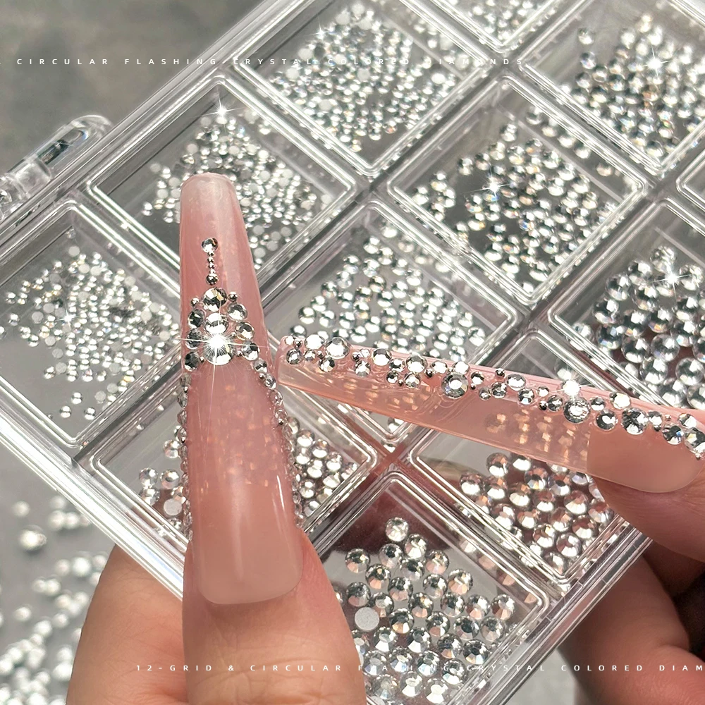 1Box 3D Luxury Clear Nail Art Rhinestones Set Multi-size Round Flatback Crystal Gems Nail Charms Nail Salon & Craft Supplies *ZB
