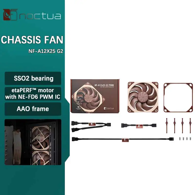 NOCTUA NF-A12x25 G2 12CM chassis fan flagship fansHighly optimised P/Q curve etaPERF™ motor with NE-FD6 PWM IC 120x120x25MM