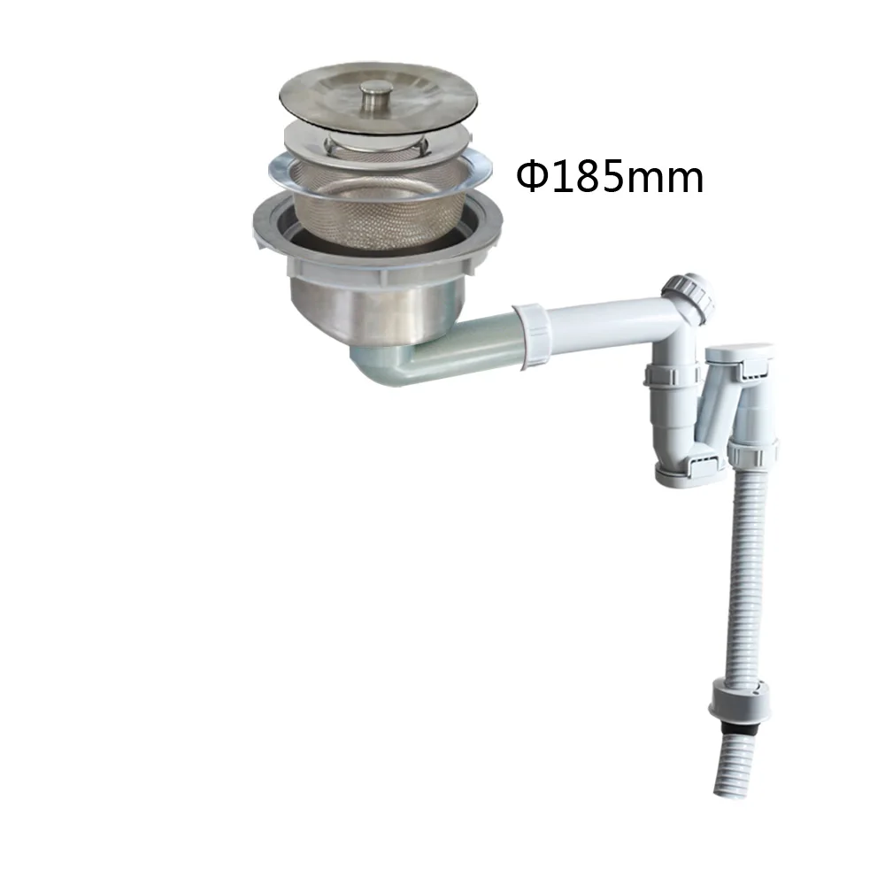 talea-kitchen-sink-drainage-waste-kit-185mm-strainer-for-japan-korea-market-with-square-overflow-pipes