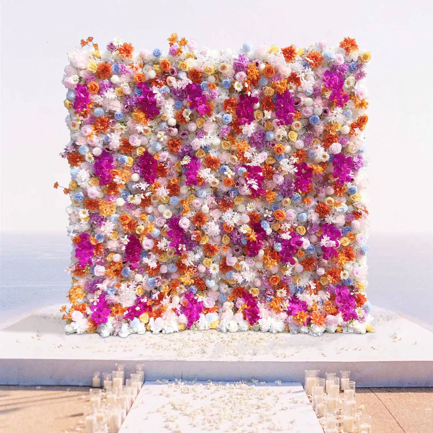 

Uflower Artificial Flower Wall Pink Orange Rose 5D Wedding Floral Arch Row Backdrop Event Party Props Flower Floral Arrangement