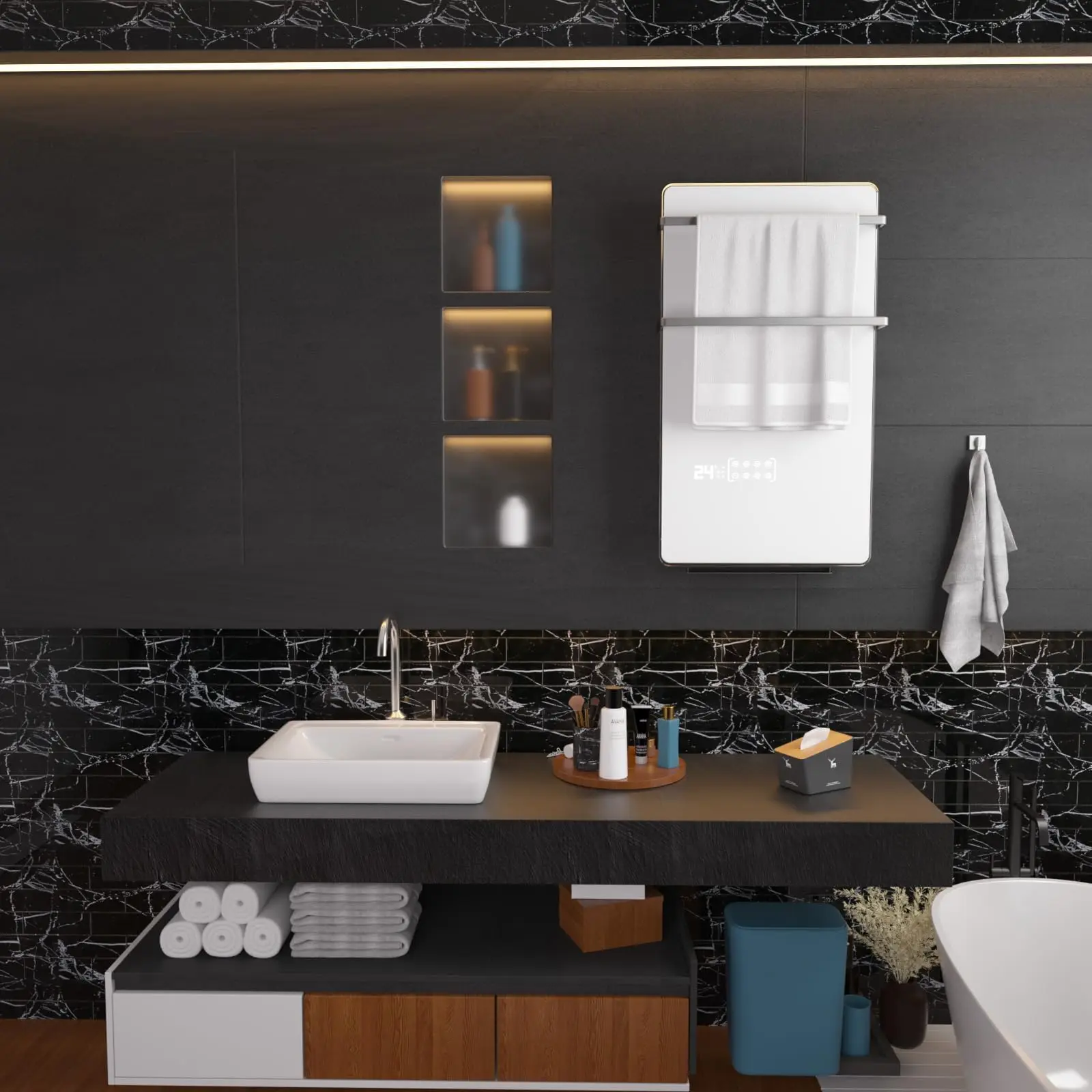 Backsplash Peel and Stick, Back Splashes Black 40 Pieces PET Subway Tile, 3D Wall Panels for Kitchen, Bedroom, Stairs