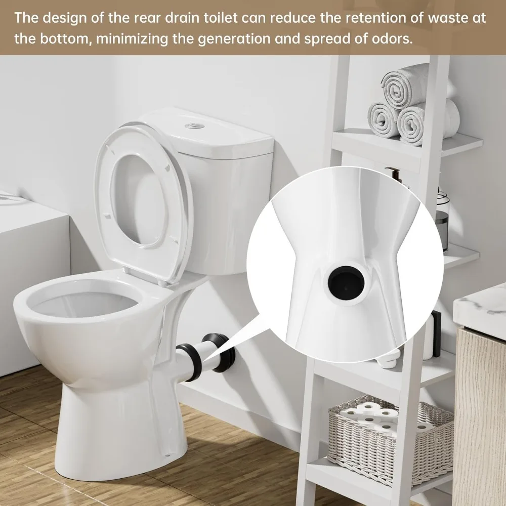 

Rear Outlet Toilet With 19 Inch Tall Toilet Bowl & Tank, High Toilets For Seniors With Rear Discharge-Includes Extension Pipe