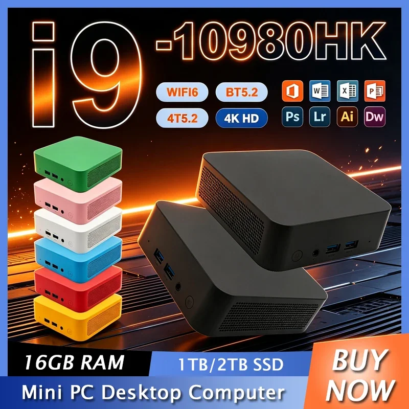 Sleek Portable Mini PC Intel Core I9-10980HK Win11 16GB RAM 1TB or 2TB SSD WiFi 6 Bluetooth 5.2 Smooth For Office And Study Work