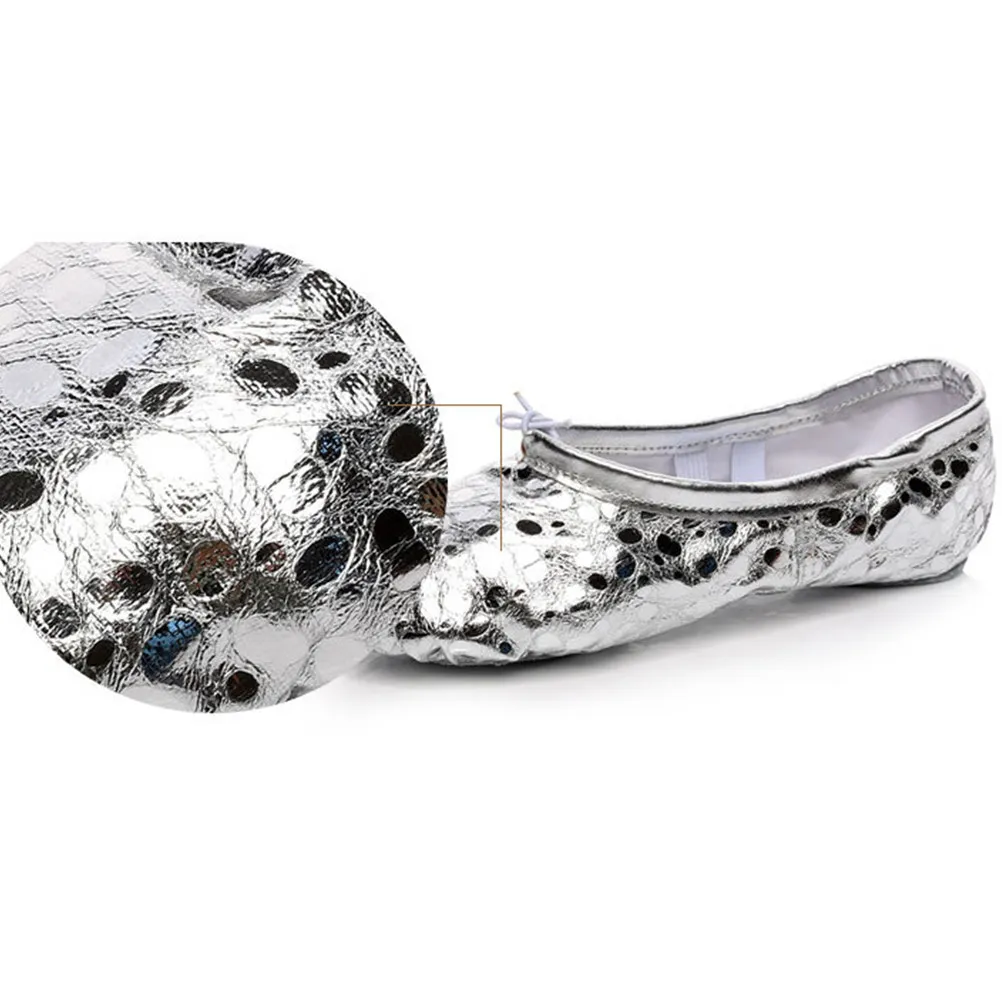 PU Ballet Shoes for Kids Girls Non Slip Split Sole Dance Flats with Glitter Surface Stretch Belt for Ballet Jazz