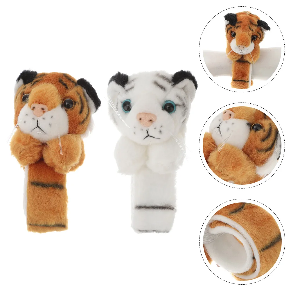 2 Pcs Stuffed Animals for Kids Tiger Bracelet Slap Filling Print Bracelets Bands Child