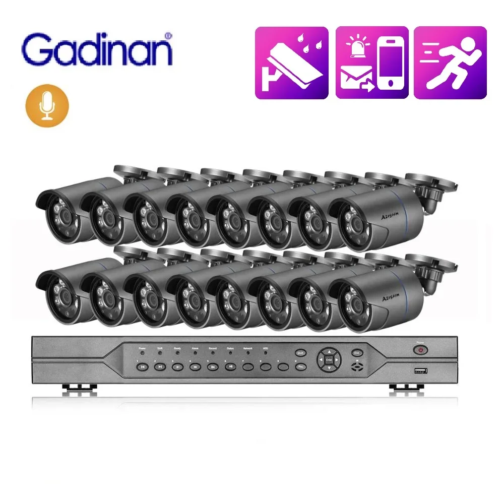 Gadinan CCTV Video Surveillance Kit 16CH 5MP NVR Security Monitor System HD Outdoor Camera PoE IP Camera Audio Recording