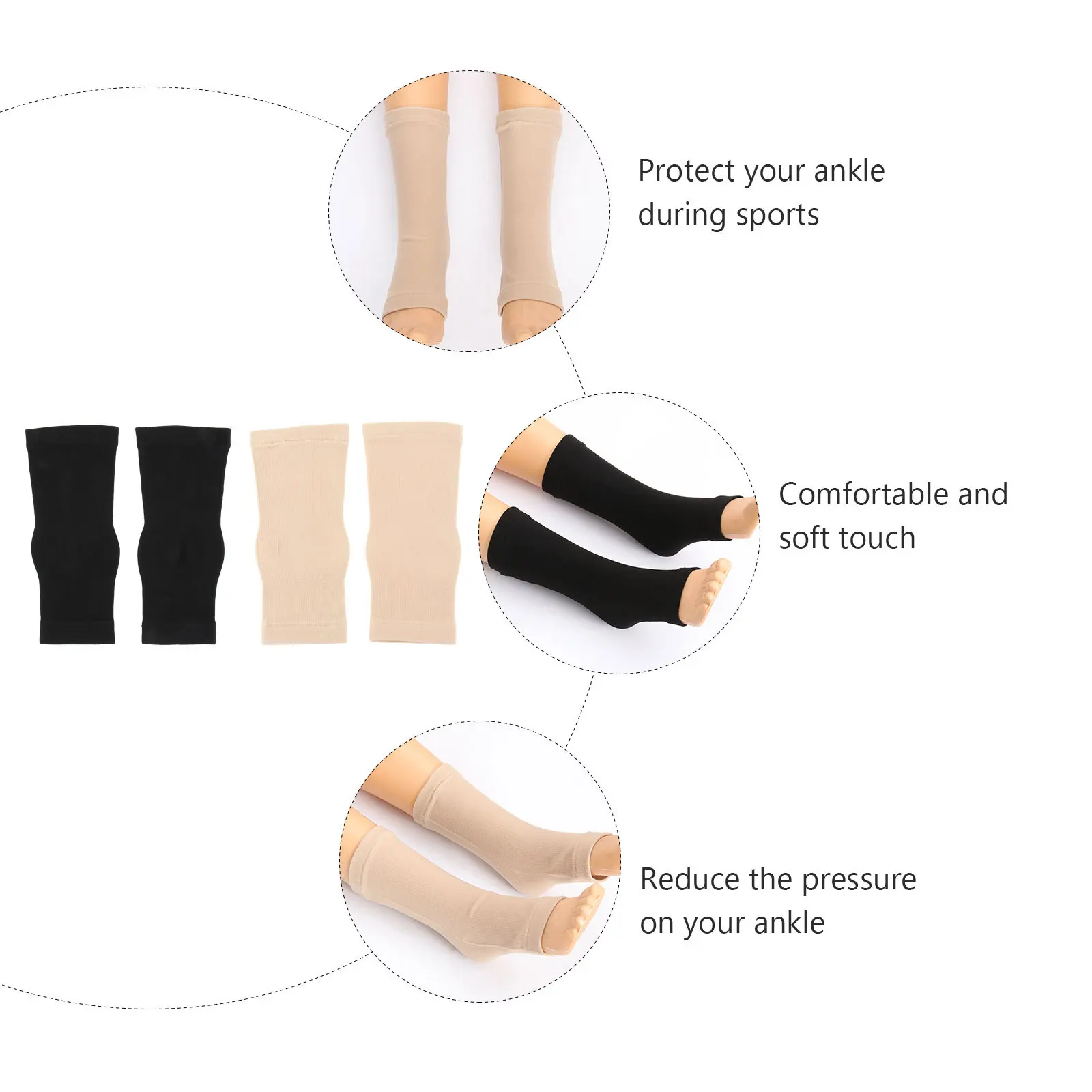 

2pcs Ankle Support Socks Elastic Breathable Lightweight Foot Sleeve For Sports Exercise Protection Durable Men