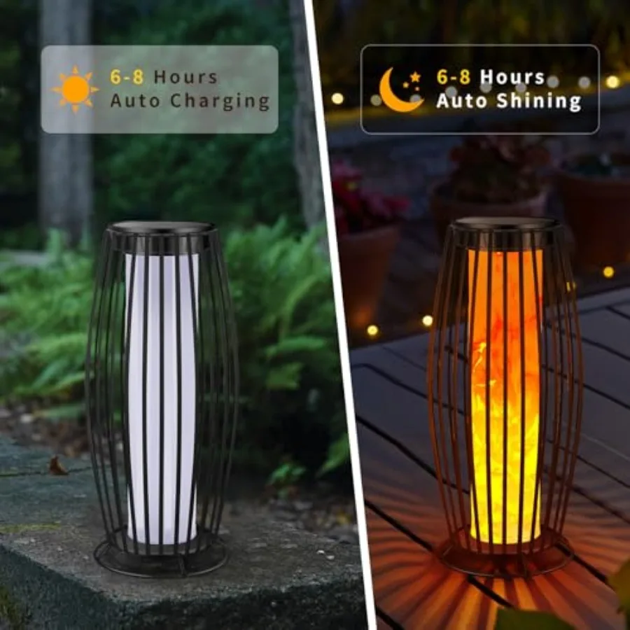 Solar Outdoor Floor Lamp Flickering Flame Solar Outdoor Light Solar Lanterns Outdoor Waterproof Auto On/Off Solar Lantern for P view 2