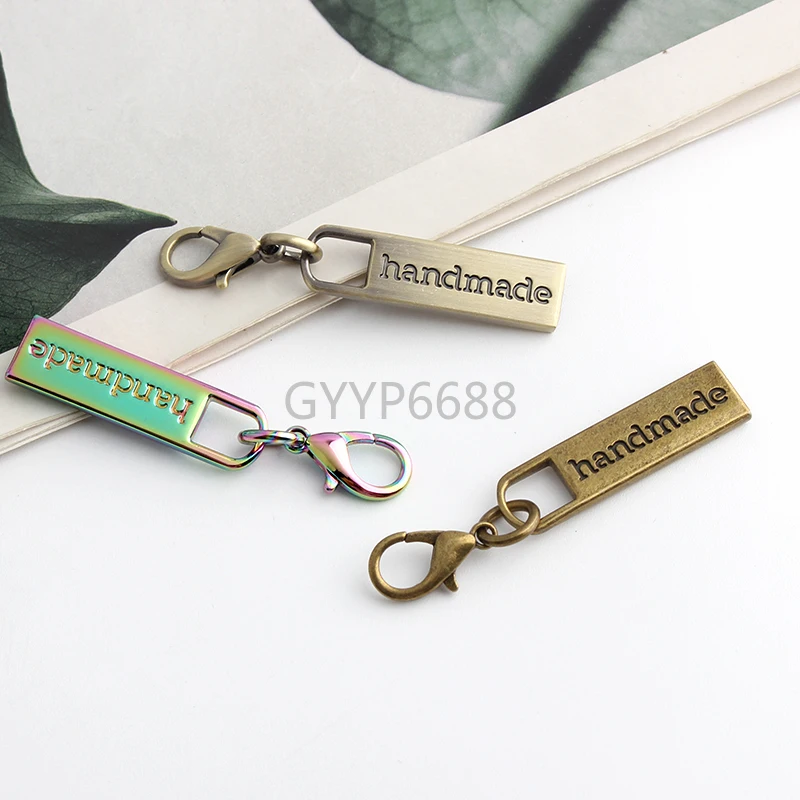 10-30-100pcs Rainbow Handmade Labels Metal Thick Hook Zipper Puller Slider Metal Plating Accessory Bags Tags Sew Garments Fabric