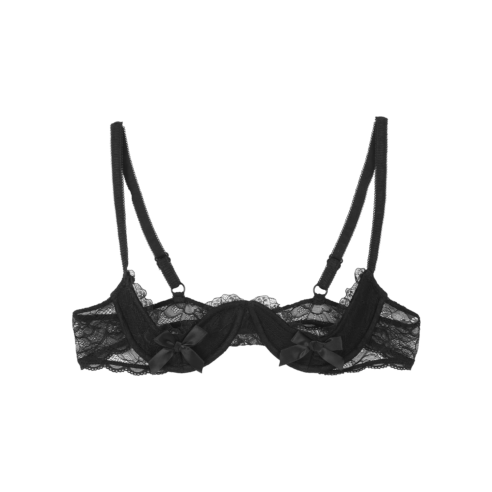 Womens Bra Tops Half Cup Padded Underwired Shelf Bra Sexy Open Nipple Push Up Lace Bralette Bowknot Brassiere Lingerie Underwear