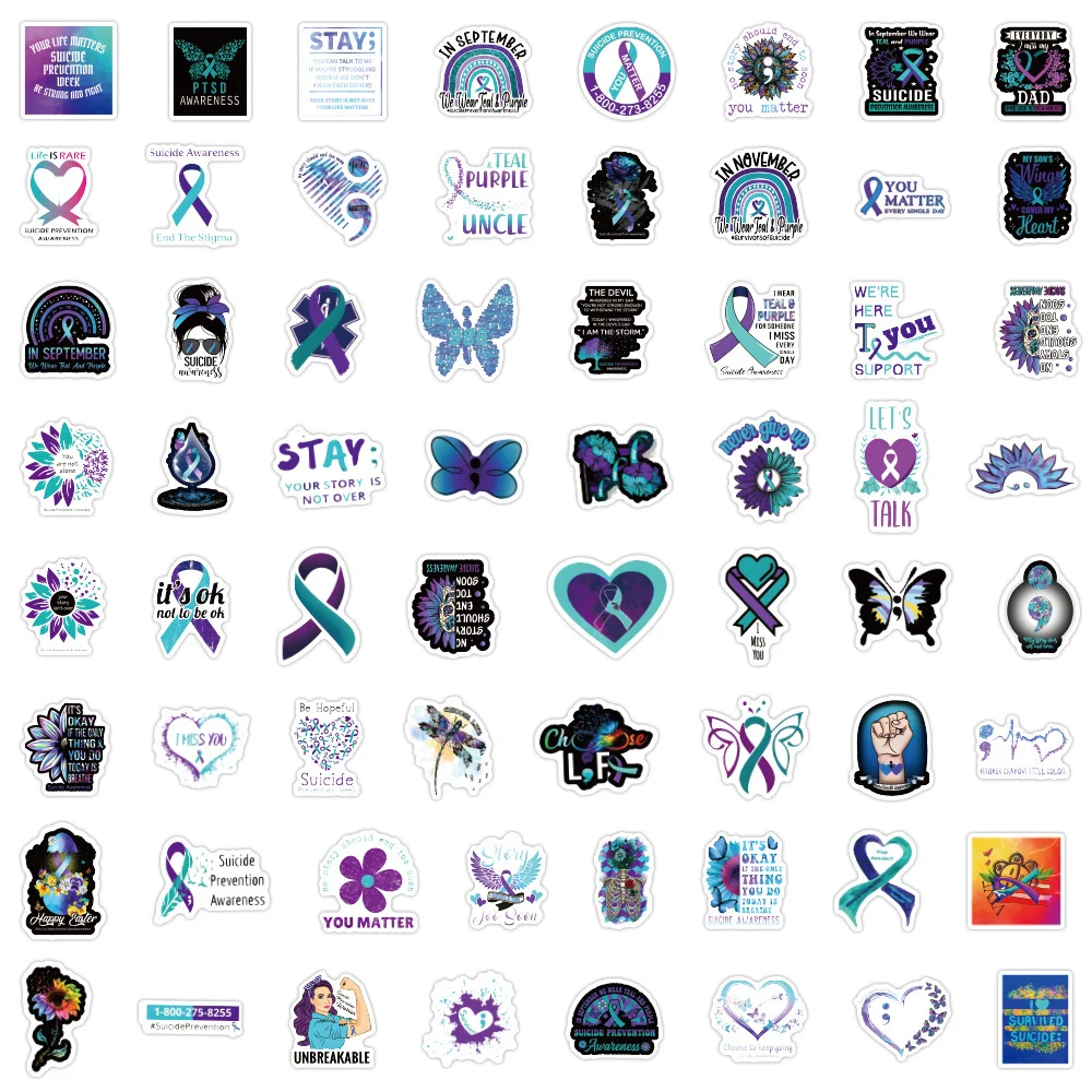 10/30/60/120pcs Take Care of Yourself Theme Stickers Suicide Awareness Cartoon Sticker Water Bottle Luggage Phone Decals Packing view 6