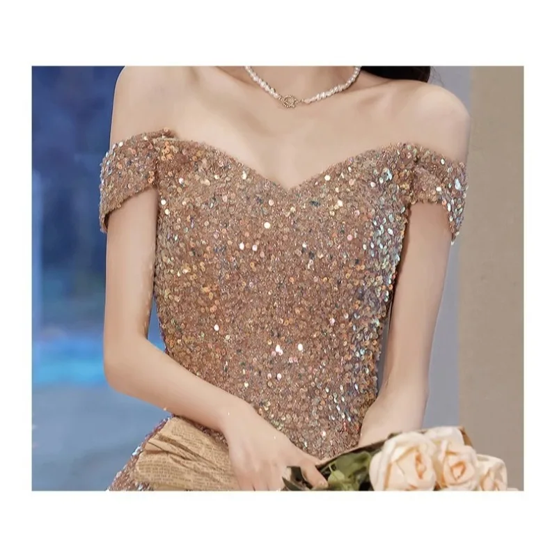 Fashionable One Shoulder Evening Dress New High End and Atmospheric Banquet Style Dress Host and Socialite Elegant Long Dress