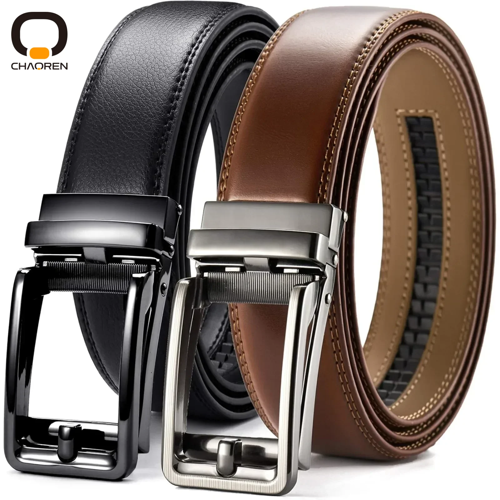 CHAOREN Ratchet Belts for Men 2 Pack - Mens Leather Belt 1 3/8