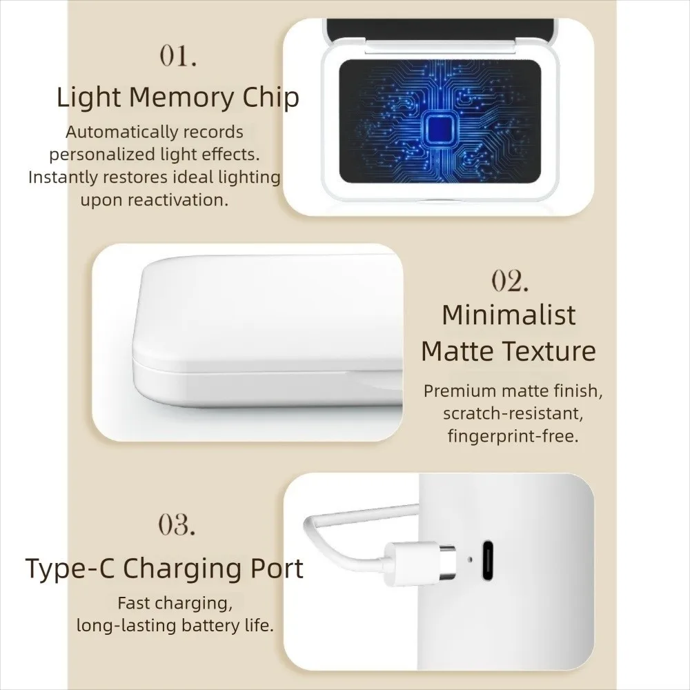 Compacte mini opvouwbare make-upspiegel Vergrotende draagbare LED-licht Desktopspiegel Touchscreen Dimbare cosmetische spiegel Dames