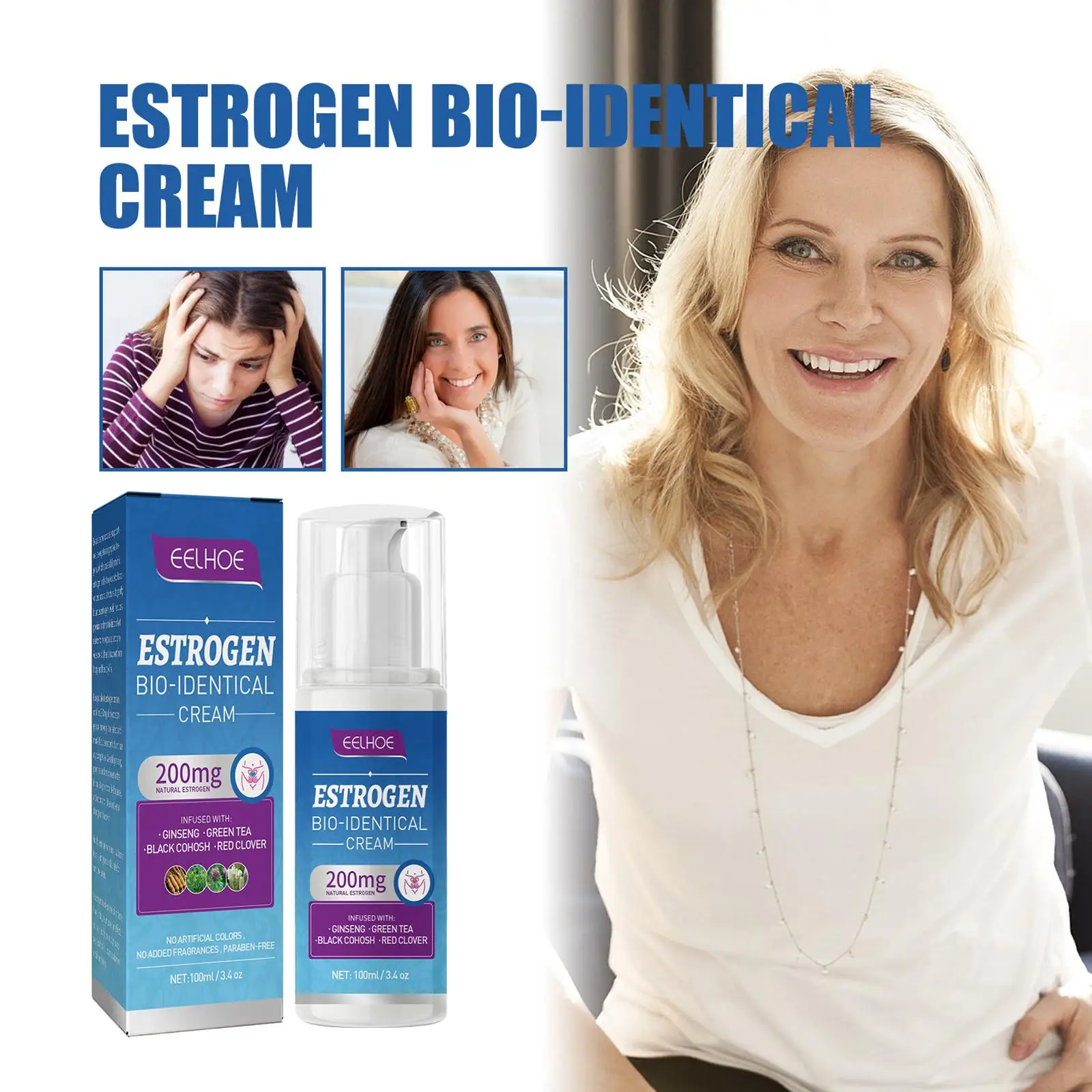 Crema para aliviar el estrógeno para mujeres, nivel de hormonas equilibrante para menopausia, reducción de fatiga, masaje para el cuidado corporal saludable, 1/2 Uds.
