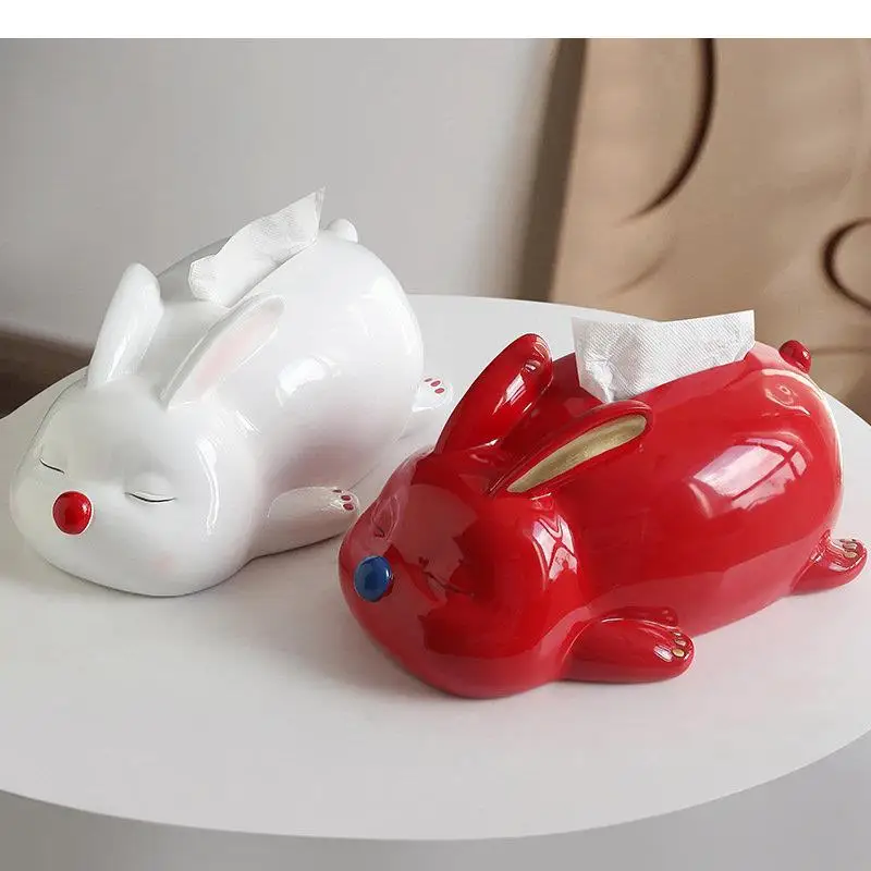 

Resin Rabbit Tissue Box Napkin Holder Storage Living Room Paper Boxes Organizer