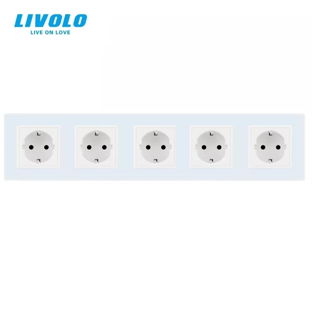 Livolo New EU Standard Power Socket, Crystal Glass Outlet Panel, Multi-function Five Wall Power Outlet Without Plug VL-C7C5EU-11