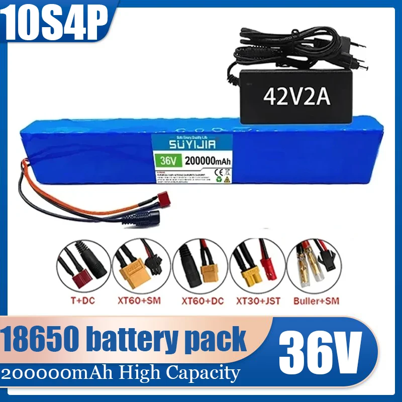 36V 10S4P 200000mAh 18650 original rechargeable Li-Ion battery high power cell electric bicycle motor built-in BMS protection