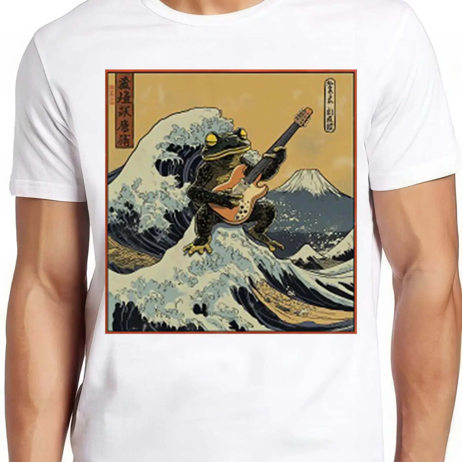 Vintage Japanese Ukiyo e Frog Playing Electric Guitar The Great Wave Off Kanagawa Parody Funny Art Casual T Shirt vintage