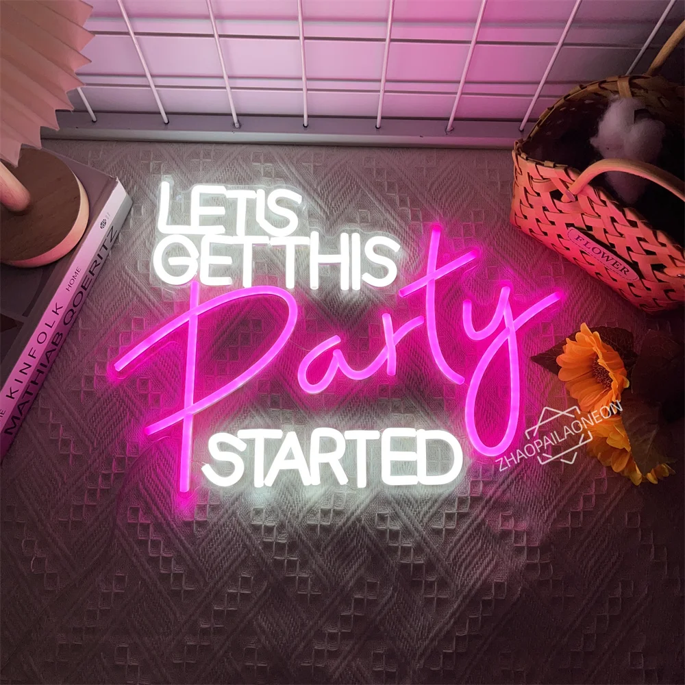 Neon Sign Let's Get This Party Started Neon Led Sign Party Neon Light Wall Art Decoration Bar Decor Home Wall Hanging Party Bar