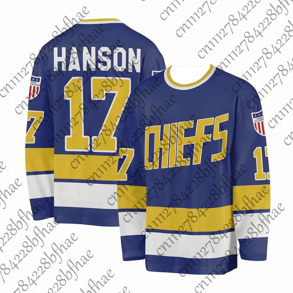 Hanson Brothers Hockey-Trikot für Herren, SlapShot # 16 # 17 # 18 Chiefs Weiß-Blaue Film-Fanartikel Authentische Sportteam-Kleidung für Kinder – Detail 4