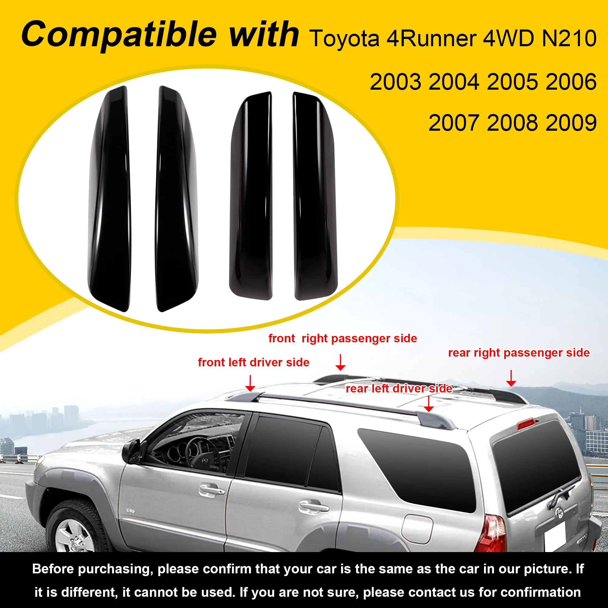 Roof Luggage Rack Cover Compatible With Toyota 4Runner 4WD N210 2003 2004 2005 2006 2007 2008 2009 Roof Rails Roof Rack End Caps