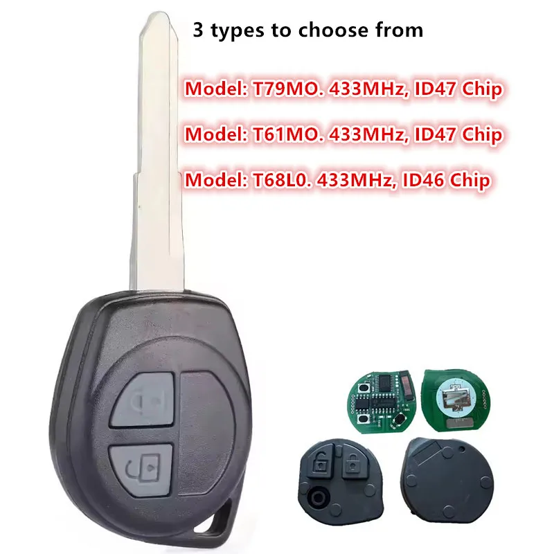 KEYECU Ersatz-Fernbedienungsschlüssel mit 2 Tasten, 433 MHz, T61M0/T79M0 ID47, T68L0 ID46 für Suzuki Swift S-Cross Vitara