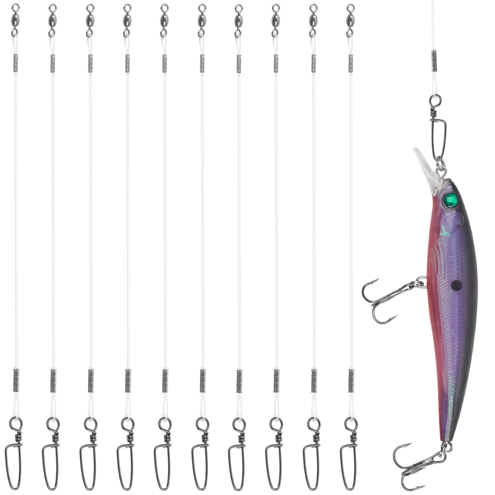 10Pcs Fluorocaron Fishing Leaders 20LB-50LB Fluorocarbon Wire Leader Line z krętlikiem i zatrzaskami Connect Tackle Lures Rig lub Hook