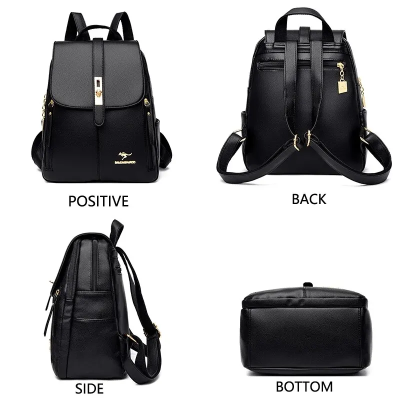 Luxury Women Leather Backpacks for Girls Sac A Dos Casual Daypack Black Vintage Backpack School Bags for Girls Mochila Rucksack